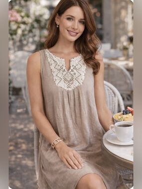 NWT Luxology Tan sleeveless shift.  Flowy and fully lined.  Women’s size 14.